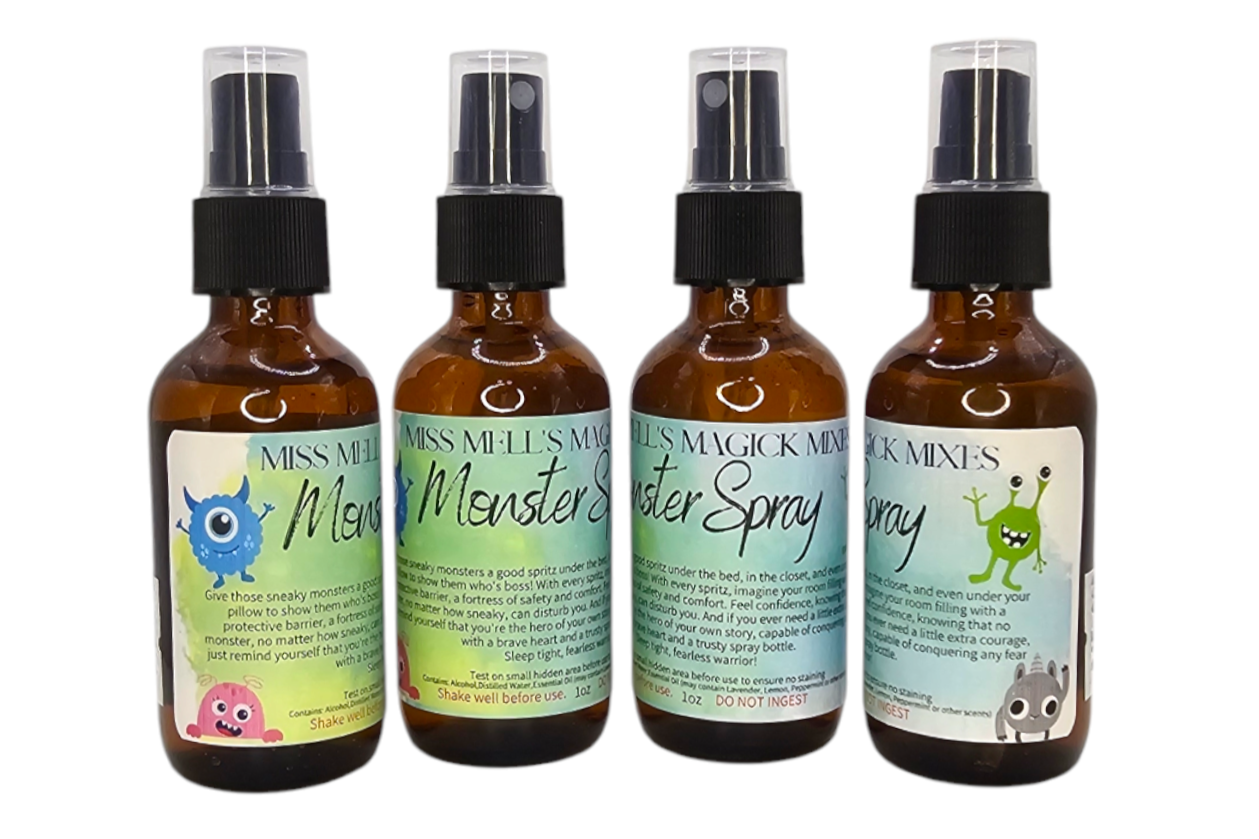 Sleep infused spray to keep the monsters under the bed at bay and to help the little monsters in bed fall asleep.